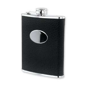  Black Faux Leather Stainless Steel 8oz Hip Flask Jewelry