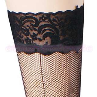 Black Sheer Fishnet Thigh High Stockings Lace Halloween [SKU: 12 