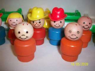 Fisher Price Little People 1970s Lot 12 Wood People, 4 Cars, 2 Taxi 