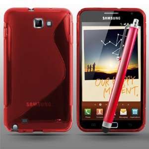 : Red S Line Wave Gel Case Samsung Galaxy Note i9220 + Stylus & Film 