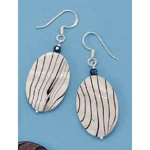   Shell and Glass Sterling Silver French Wire Earrings, 1 1/2 inch long