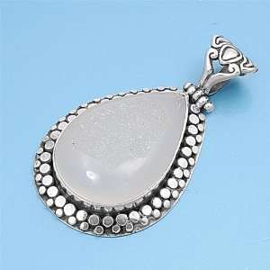   Silver And Pear Shape Bali Stone Pendant   50mm Height Jewelry
