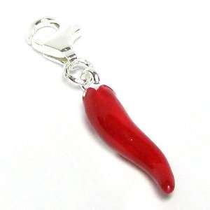 Sterling Silver Red Spicy Chili Dangle Lobster Charm Pendant For 