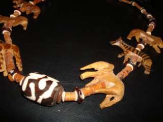Beautiful Vintage Wooden Hand Carved Necklace featuring Exotic Animals 