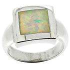 Sterling Silver Synthetic Opal Square Men Ring Sz 11.75  