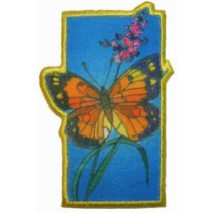  Hippie Monarch Butterfly with Flowers Iron On Patch 