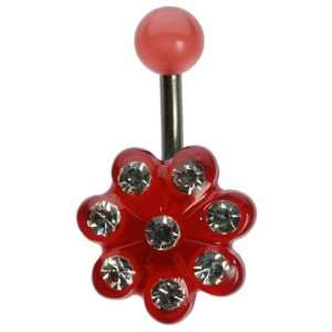  14G 3/8 Red UV Small Pansies Curved Barbell Jewelry