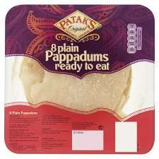 Pataks Plain Ready To Eat Pappadums 8S   Groceries   Tesco Groceries