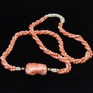 Coral and Freshwater Pearl Necklace Vintage 3 Strands 30 Long  