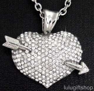 18k white gold plated heart of cupid pendant necklace use swarovski 