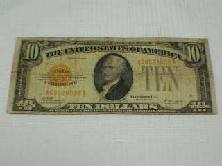 1928 US $10 GOLD COIN CERTIFICATE   Regular SIZE NOTE   Fine Cond 