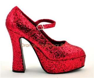 Sexy 5 Chunky High Heel Platform Red Glitter Shoes  