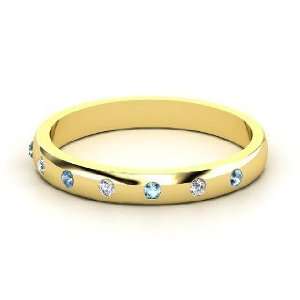   Button Band, 14K Yellow Gold Ring with Diamond & Blue Topaz: Jewelry