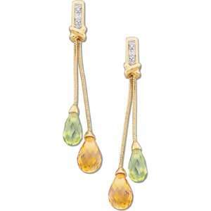   Yellow Gold Pair;Genuine Peridot,Citrine And Diamond Earrings: Jewelry