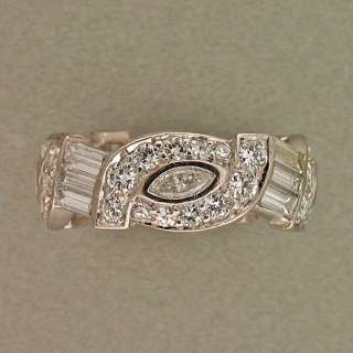   PLATINUM SWIRL DESIGN ROUND BAGUETTE MARQUISE DIAMOND ETERNITY RING