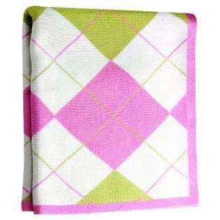   Blanket, Pink and Green Argyle, 30 X 40  Baby Bedding Blankets