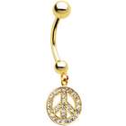 Body Candy 14K Yellow Gold Pink CZ Peace Sign Belly Ring