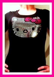 HELLO KITTY FACE PINK BOW SEQUIN T SHIRT~S M L XL 2X 3X  