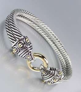   Style Double Silver Cables Balinese Texture Gold Ring Hook Bracelet