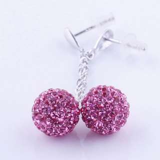 HOT PINK ROUND BALL CZ PRECIOUS STONES EARRINGS RS099  