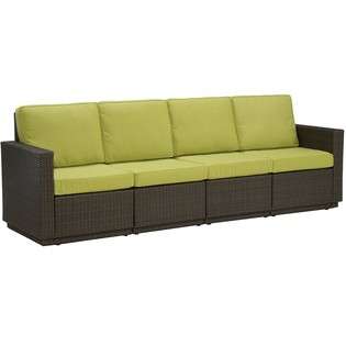 Home Styles Outdoor Sofa Green Apple Fabric Deep Brown Wicker   4 Seat 