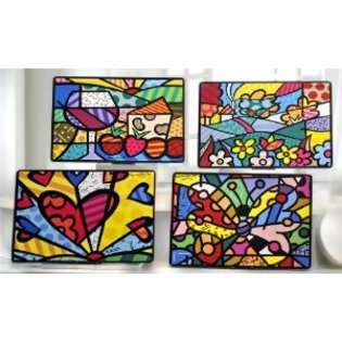   New Romero Britto Set of 4 Placemats Wood Paper And Cork 