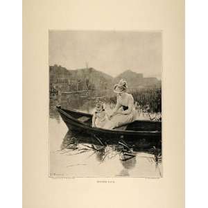 1893 Print Mother Child Boat Lake Robert Warthmuller   Original 