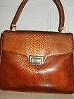 Vintage Koret Golden Brown Leather Croco Embossed Handbag Kelly Style 