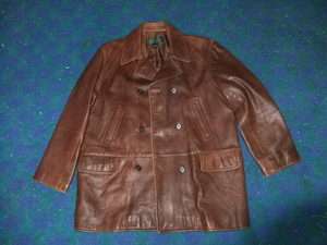 Ralph Lauren brown leather coat jacket distressed  