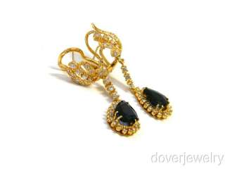 Estate 6.80ct Diamond 18K Gold Sapphire Long Earrings NR  