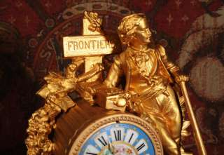   GILT ANTIQUE FRENCH CLOCK CAPTAIN BONNEVILLE AMERICAN WEST   