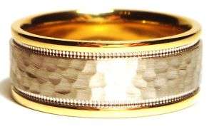 MENS WEDDING BAND MEN RINGS 14k TWO TONE GOLD HAMMERED  