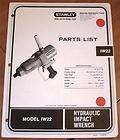 Stanley Parts List Model IW22 Hydraulic Impact Wrench 1985 Good 