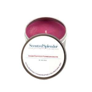  Soy Candle Tin   Sage Topped Pomegranate Scent   Handmade 