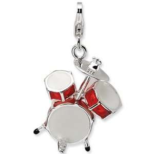   Locker Sterling Silver 3 D Enameled Drum Set with Lobster Clasp Charm