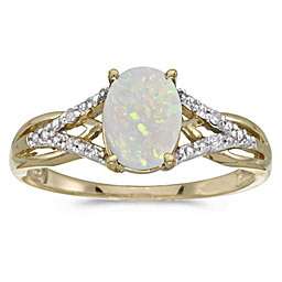70CT Oval Opal and Diamond Ring 10K Yellow or White Gold  