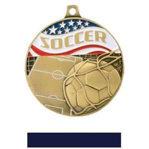  Hasty Awards Americana Custom Soccer Medals GOLD MEDAL/NAVY 