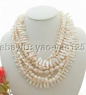 Stunning! 40 6Strds White Pearl Necklace  