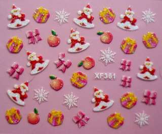 24 X Colorful Father Christmas Tree Snow Design 3D Nail Art Stickers 