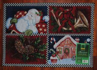 Tapestry Placemat~Christmas~Santa~Gingerbread~Horn~NEW  