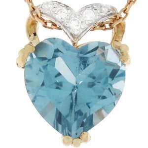   Gold Simulated aquamarine March Birthstone CZ Heart Pendant Jewelry