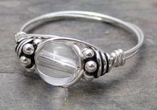 Clear Crystal Quartz Bali Sterling Silver Wire Wrapped Ring ANY size 