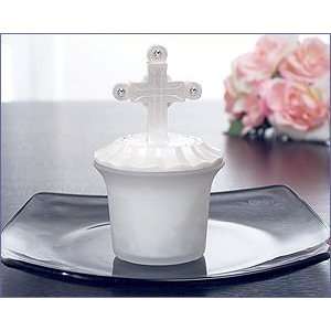  Glass Candle With Cross Top With Clear Crystals   Wedding 