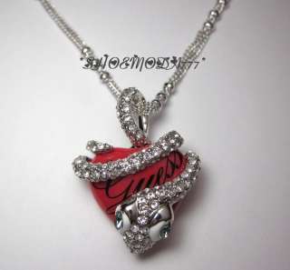 GUESS Exclusive Scarlet Snake Red Heart Necklace Collier Rhinestones 