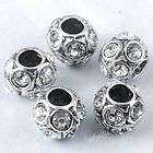 5pcs tibet silver plate clear crystal ball european charm beads