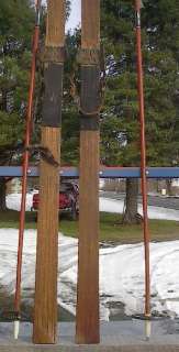 VINTAGE Wooden Skis 85 Skiis POINTS + Bamboo Ski Poles  