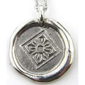    Floral Square Flower design Wax Seal Charm Necklace Jewelry