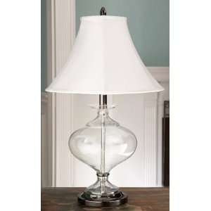  Table Lamp with Clear Cut Glass Base and White Bell Shade 