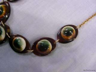 Vtg Faux Tortoise 14K Gold Operculum Necklace Evil Eye  