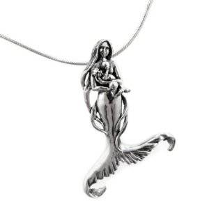   Silver Sea Nymph Mermaid Pendant on Black Cord Necklace: Jewelry